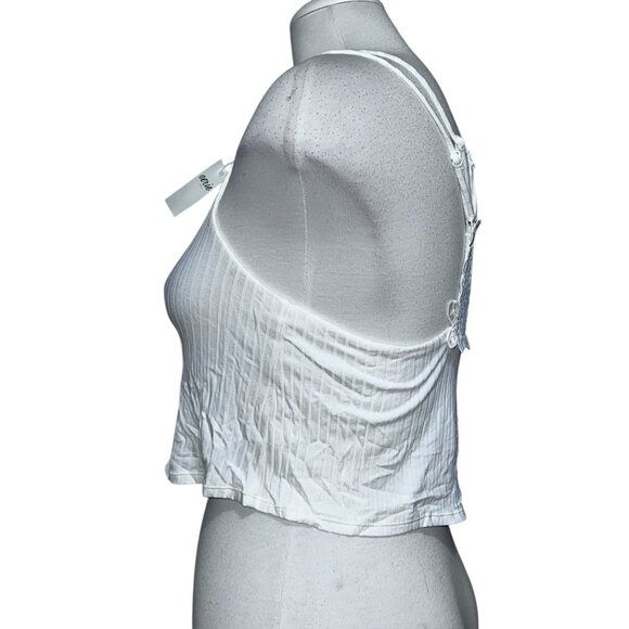 Aerie Womens Ribbed Crop Top With Lace Back Detail Sz Medium Womens Built in Bra - Picture 13 of 13